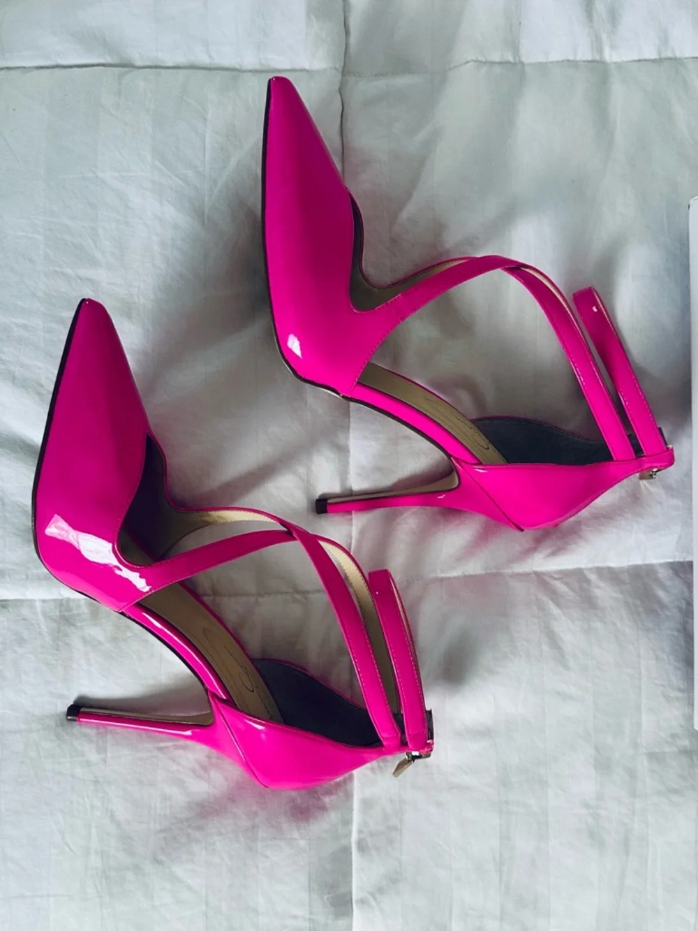 Jessica Simpson Hot Pink Patent Pointed Toe Strappy Stiletto Heels - Picture 7 of 13